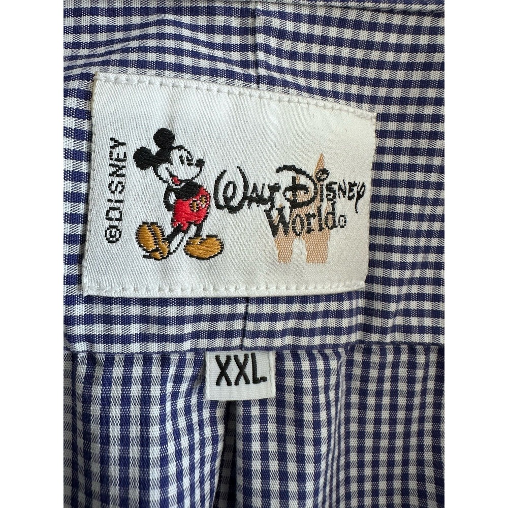 Walt Disney World Button Shirt Mickey Long Sleeve Gingham Blue Check Men's XXL - Picture 6 of 9